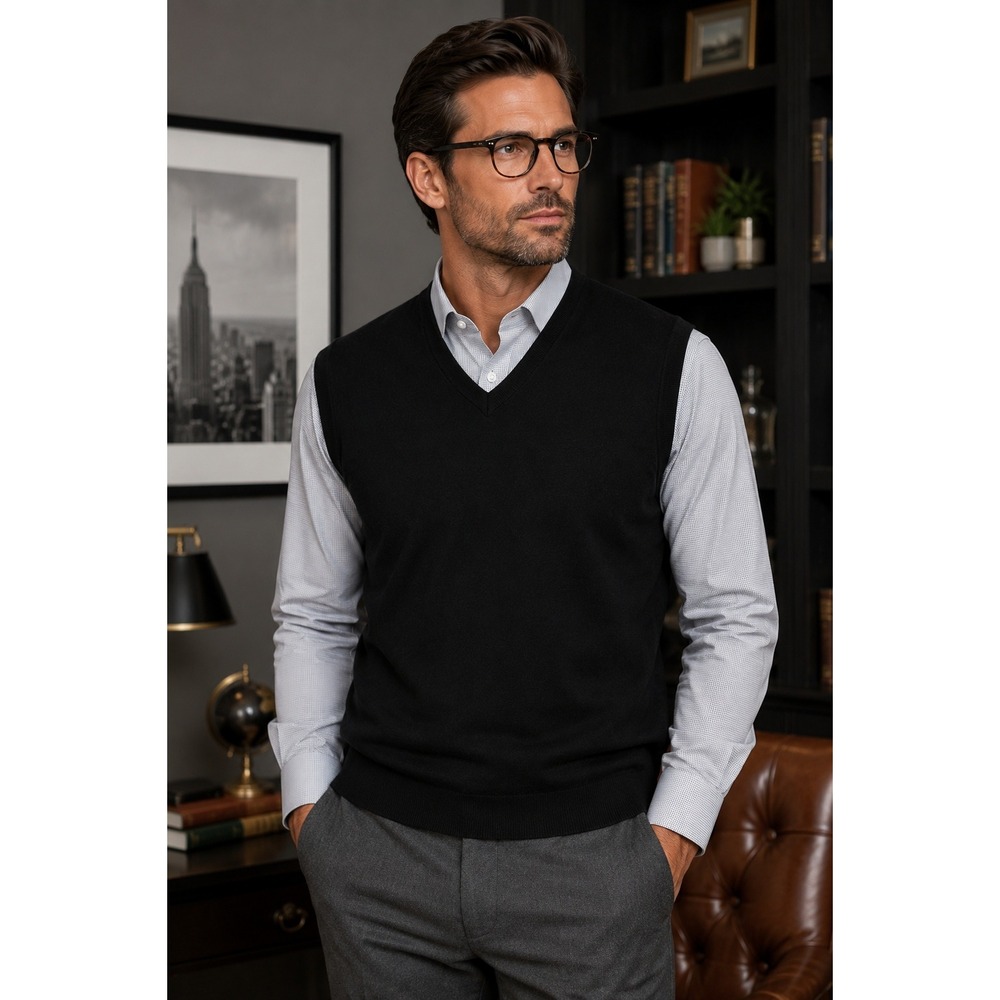 Joseph & Lyman Merino Wool Sleeveless Sweater Vest Black Italy Large
